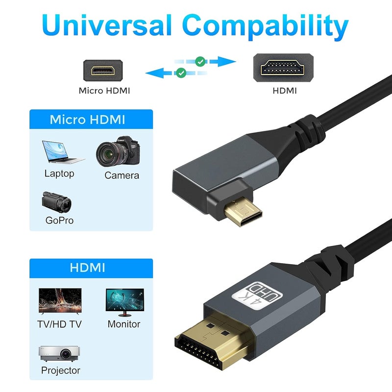 Twozoh Right Angled Coiled Micro HDMI to HDMI Cable, Micro HDMI to HDMI Coiled Cable 90°Degree Stretched Length 30cm to 150cm - Supports 3D/4K 1080p(5FT) - Image 3